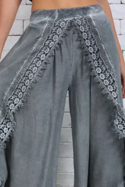 Lace Detail Wide Leg Plus Pants