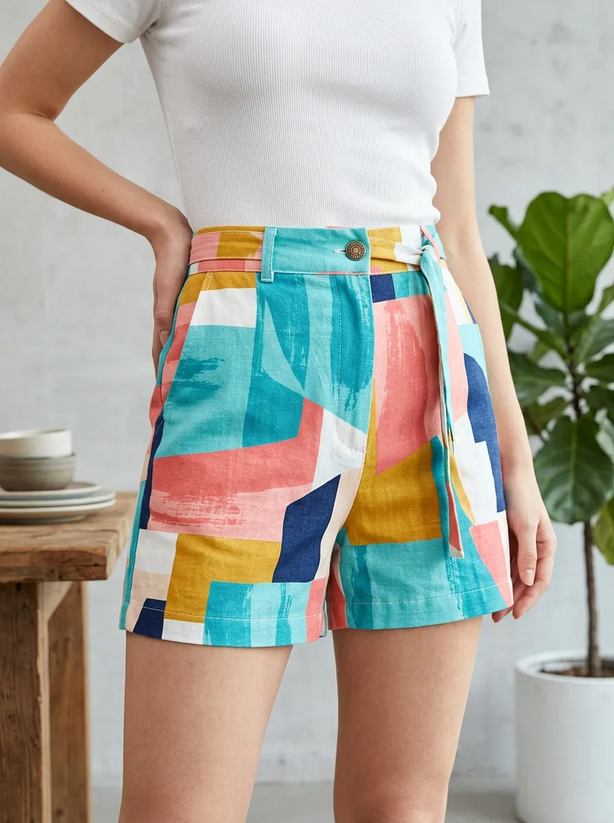 Women's Geometric Abstract Colorblock Printed Shorts