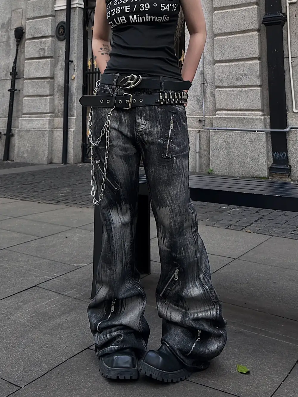 Flared Waxed Zip-Detail Jeans