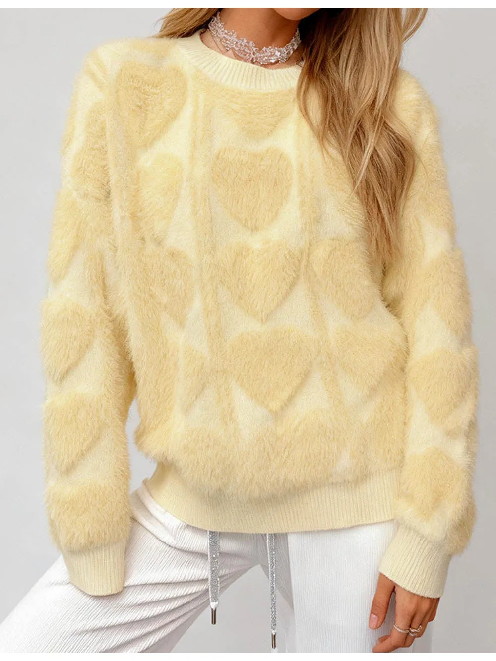 Valentine Heart Faux Mink Fur Pullover Sweater
