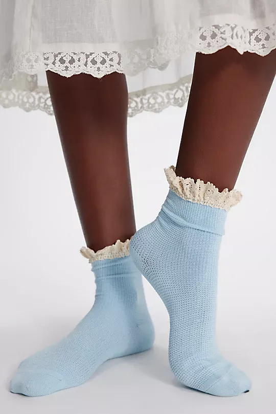 Waffle Knit Ankle Socks Orange