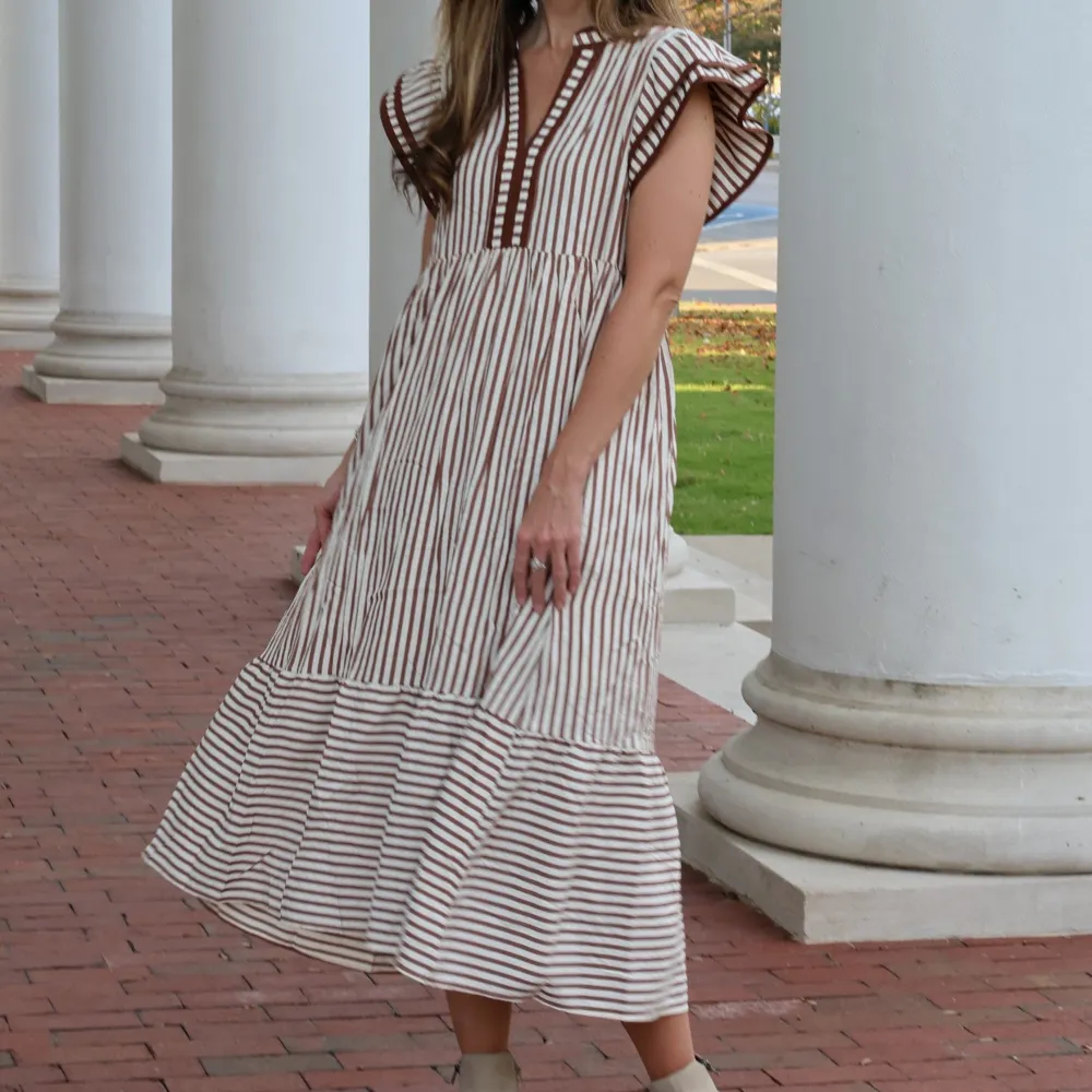 Striped Tiered Ruffle Detail Dress