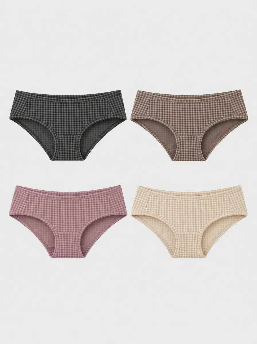 Women's Multicolor Gingham Patterned Bikini Muted Tone Briefs 4-Pack