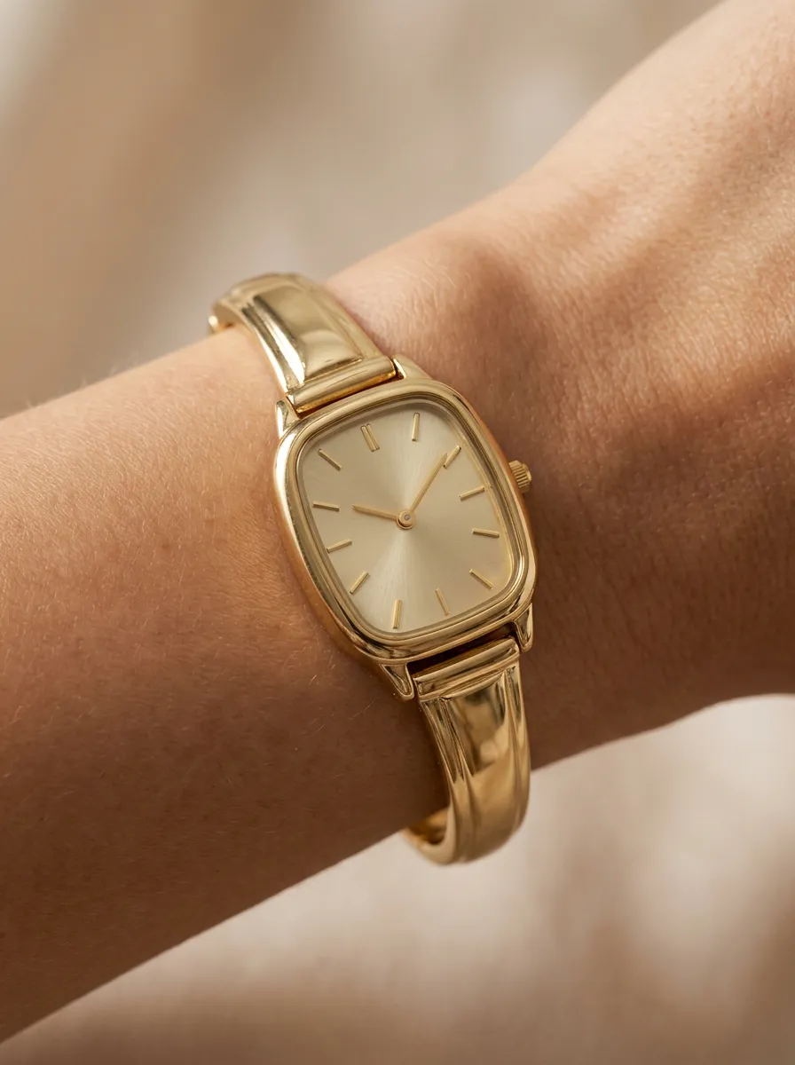 Gold-tone Square Case Bangle Watch