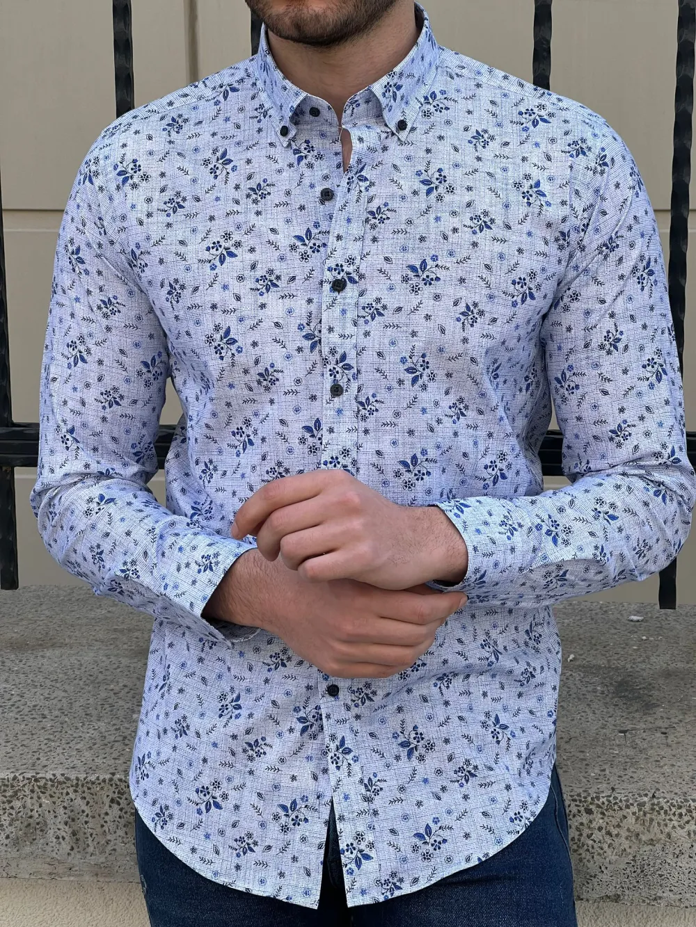 Modern Patterned Slim Fit Cotton Casual Shirt