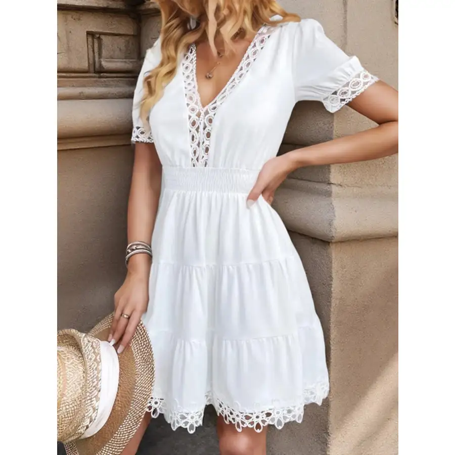 Lace Trim V-Neck Mini Dress
