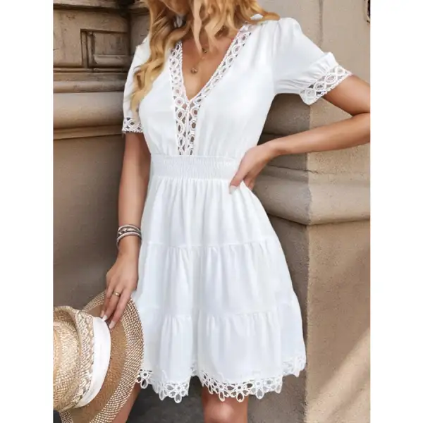 Lace Trim V-Neck Mini Dress