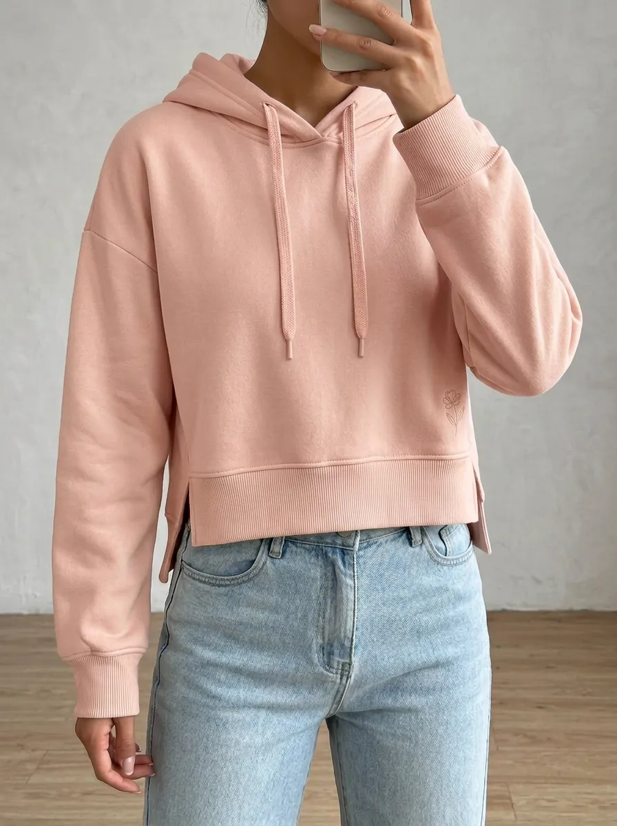 Women's Minimalist Floral Small Flower Printed Cropped Hoodie
