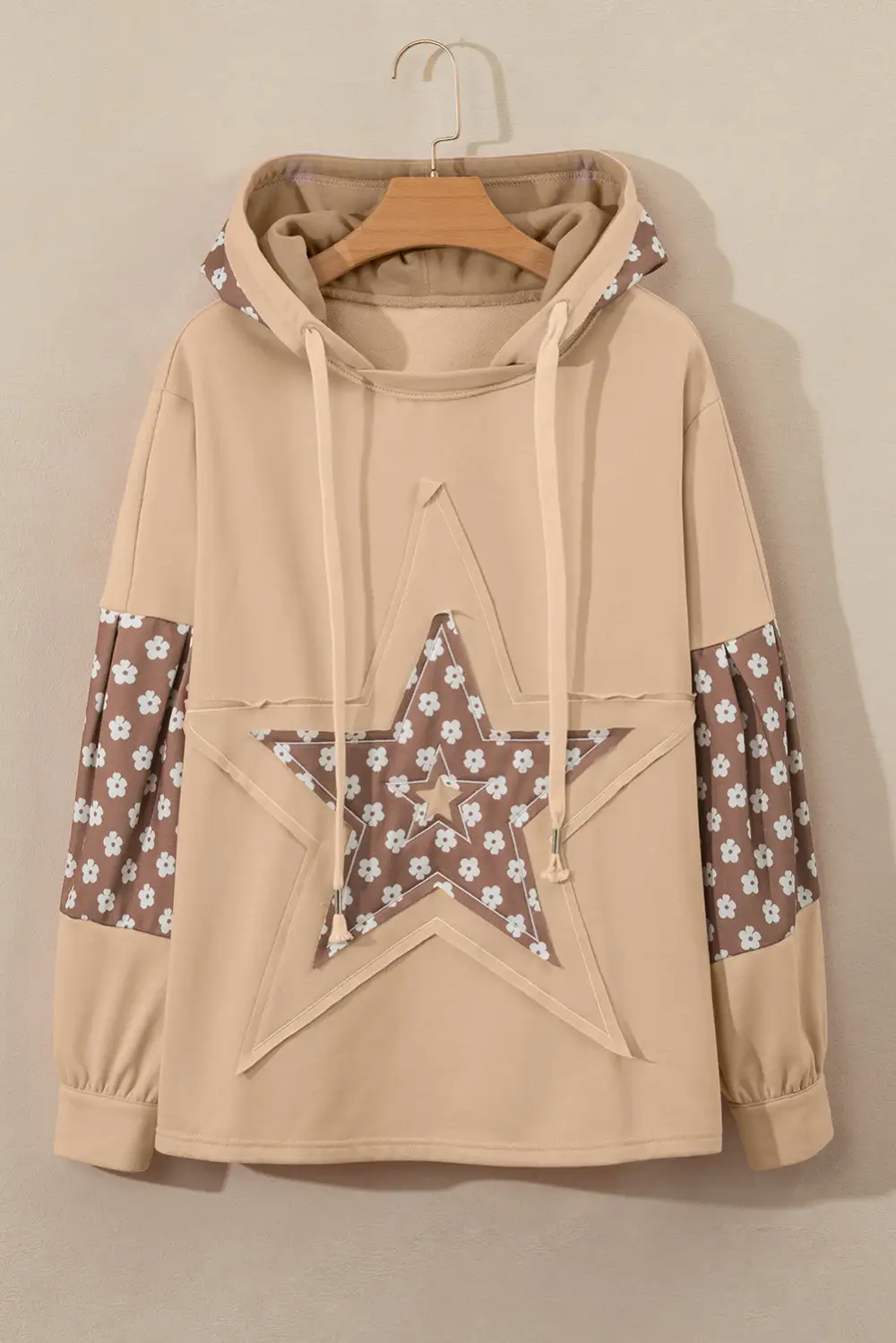 Everyday Floral Patchwork Star Pattern Drawstring Hoodie