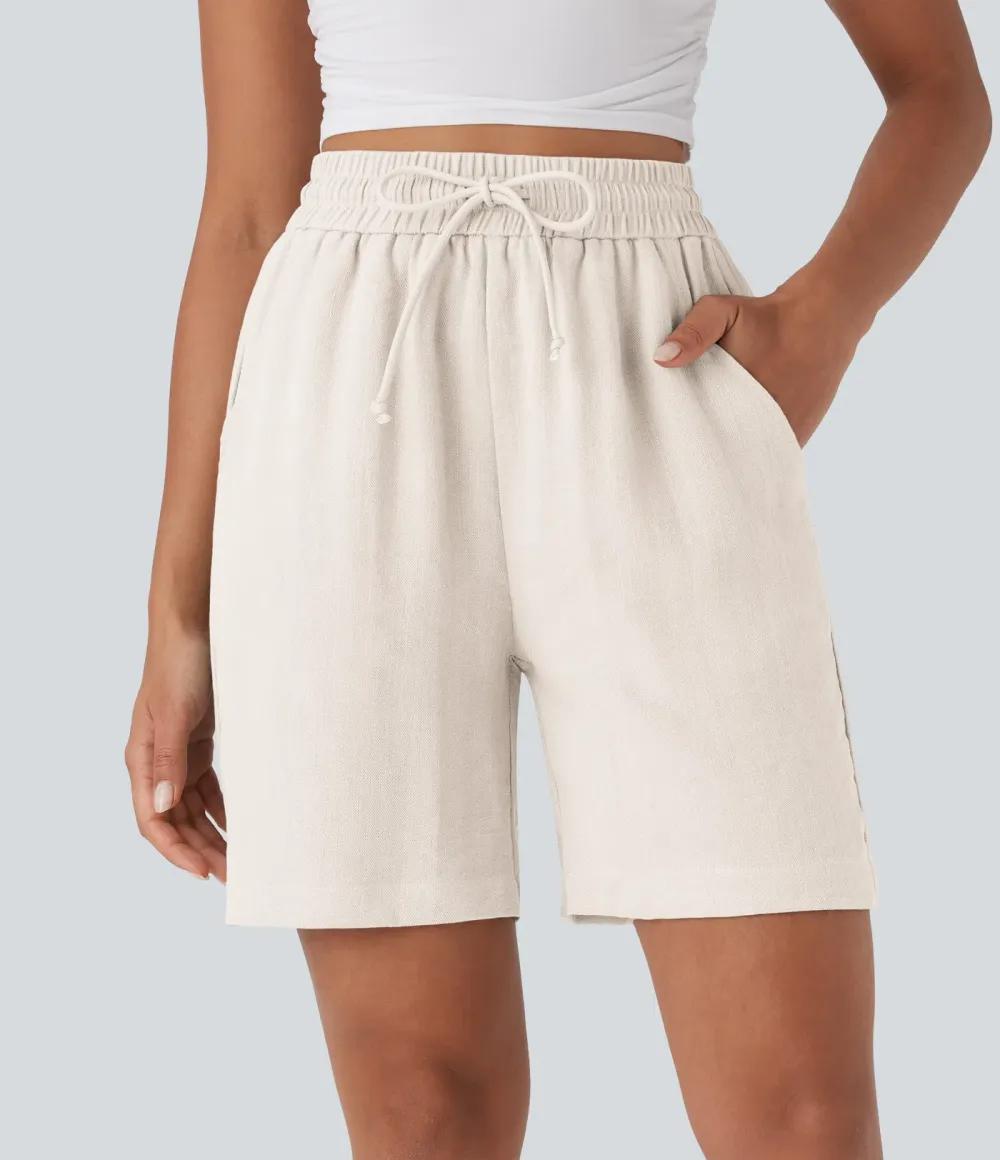 2026🔥High Waisted Drawstring Casual Linen-Feel Shorts with Pockets