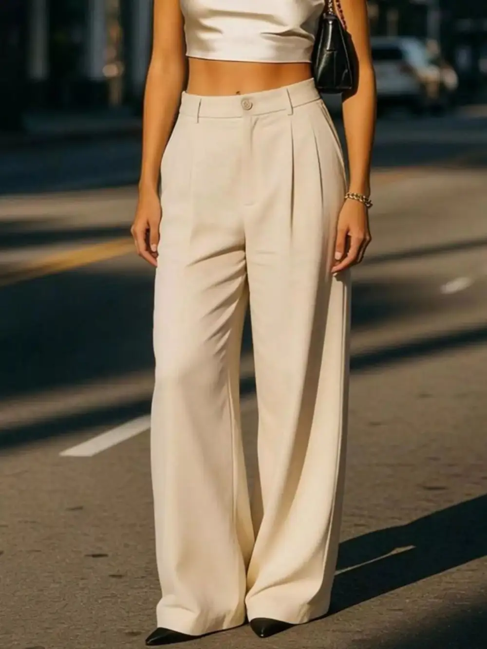 High Waisted Wide Leg Pleated Pants