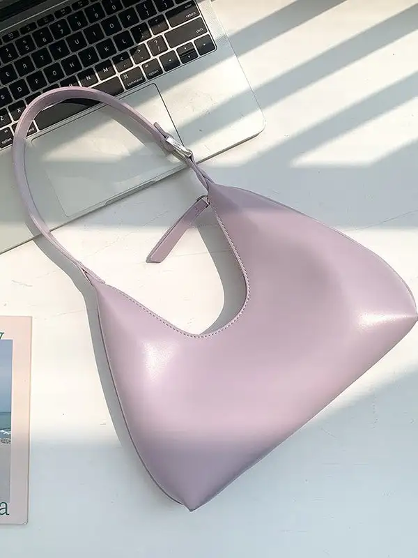 Solid Zipper Moon Shoulder Strap Armpit Bag