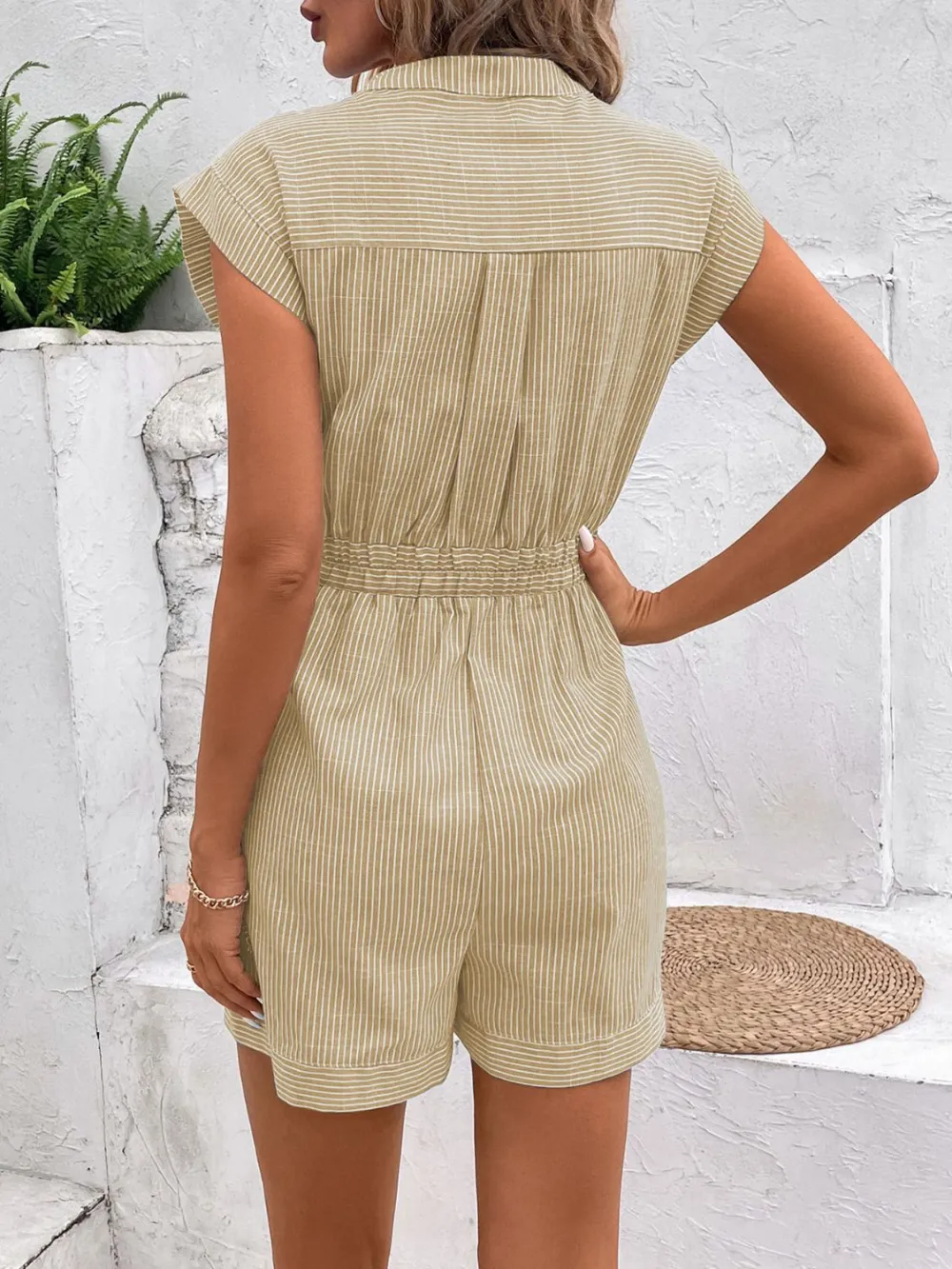 Notched Tie Waist Romper