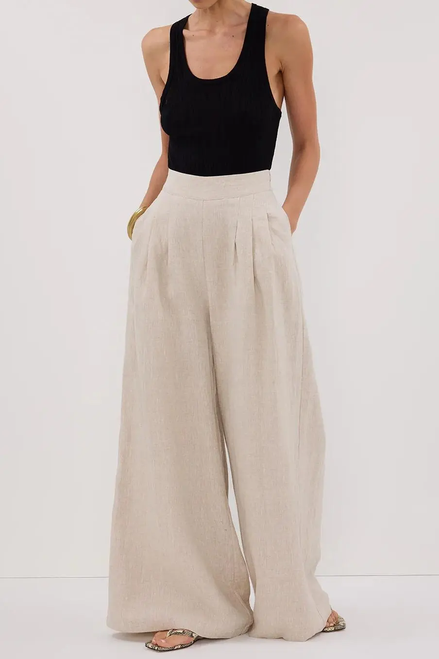 NATURAL WIDE LINEN PANT