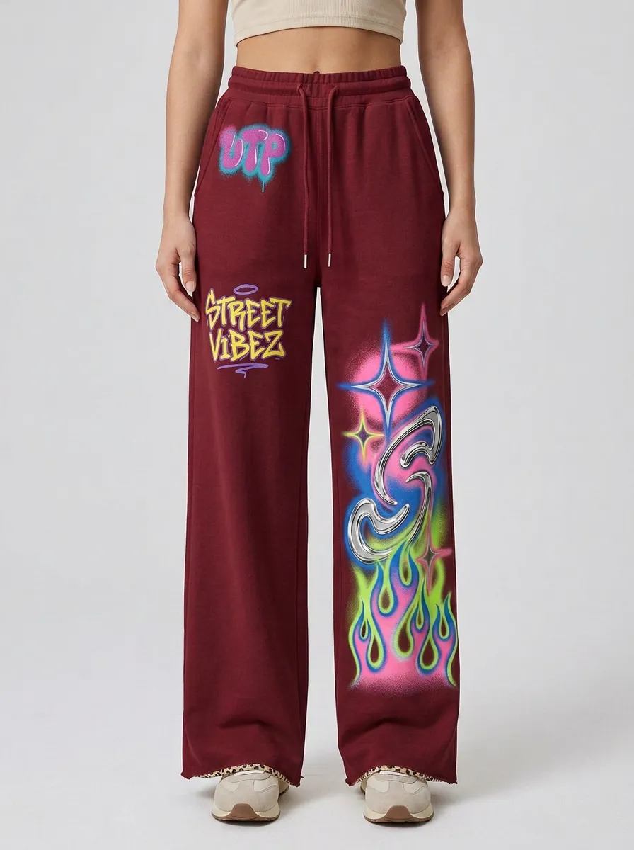 Women's Streetwear Graffiti Star Flame Printed Sweatpants