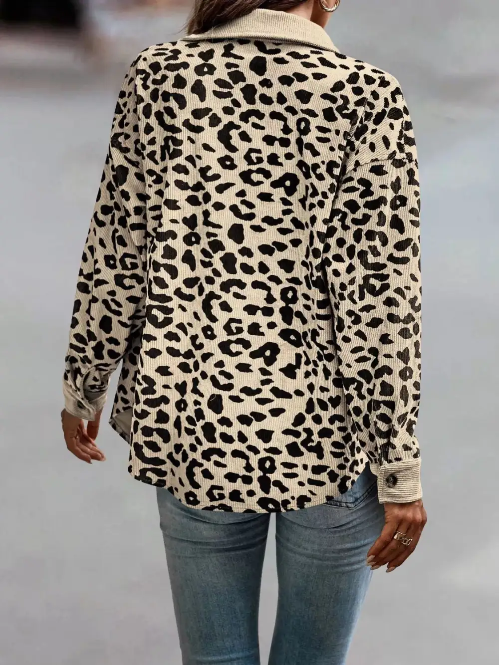 Full Size Leopard Print Button-down Jacket Plus Size