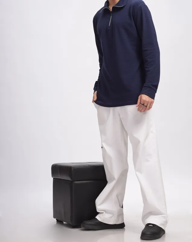 Navy Blue Ribbed Quarter-Zip Henley Shirt