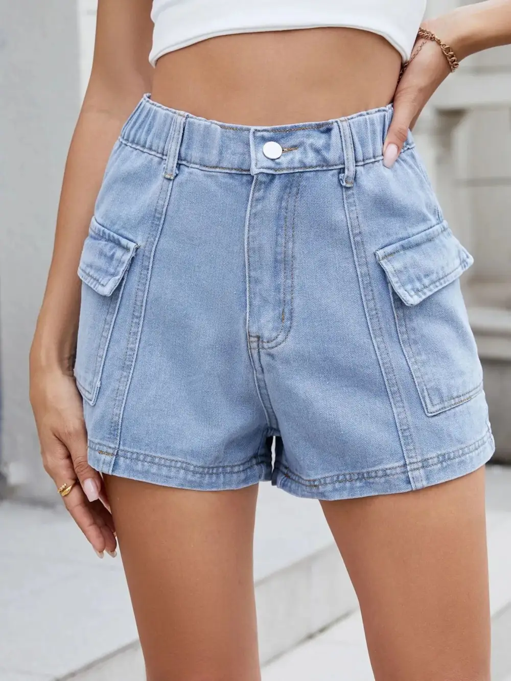 High Waist Cargo Shorts Denim Pants