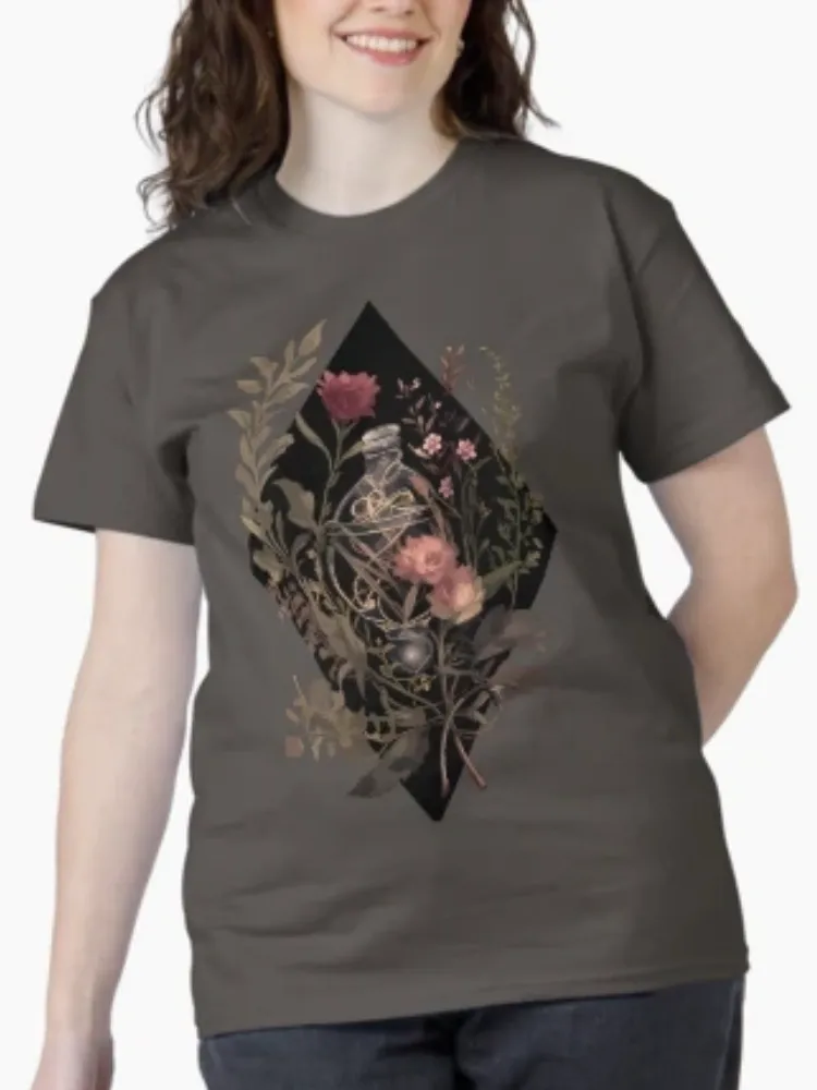 Women's Stylish Mystical Floral Print Crew Neck Short-Sleeve T-Shirt
