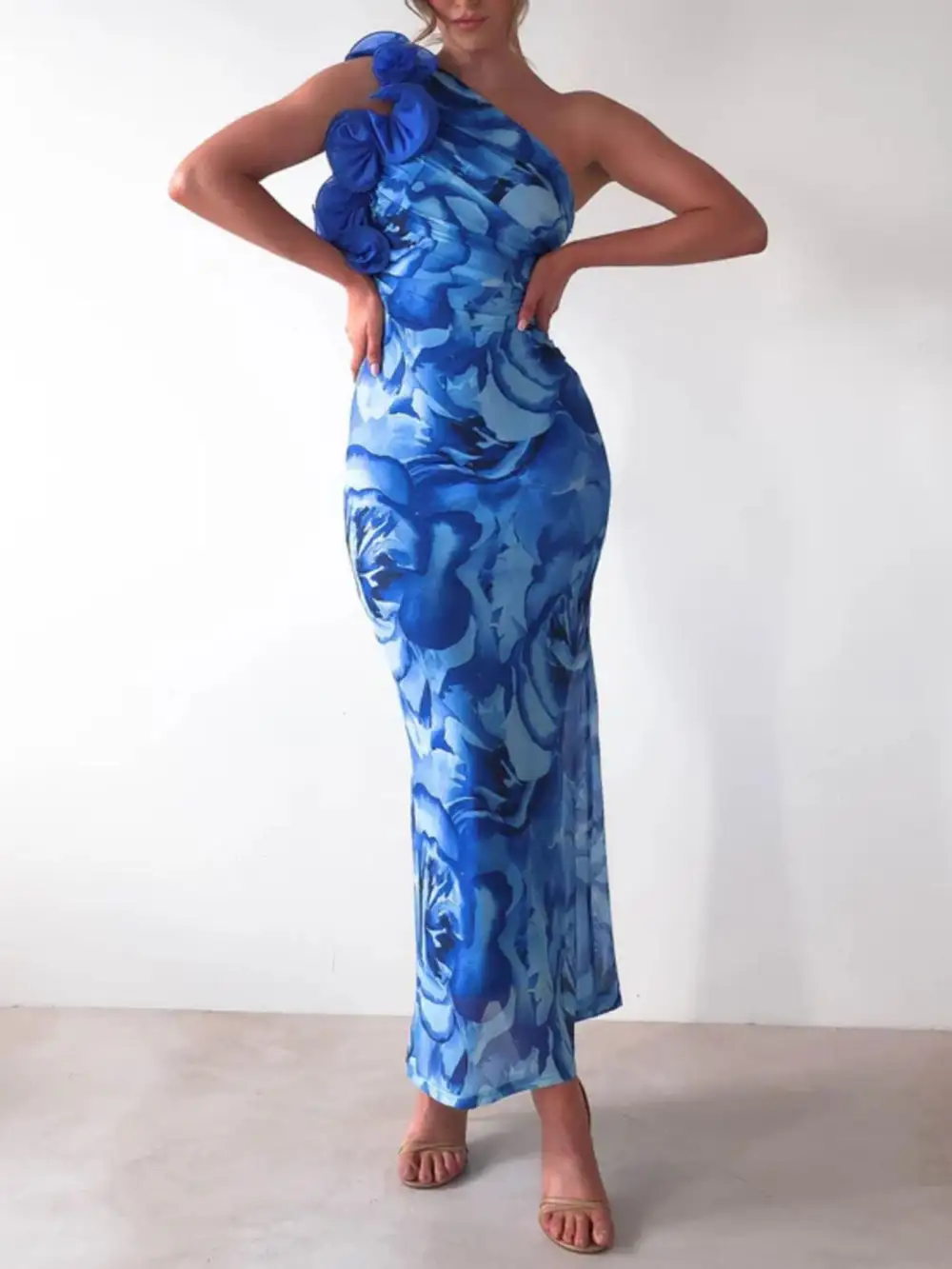 Gathered Detail Floral Printed Maxi Dress
