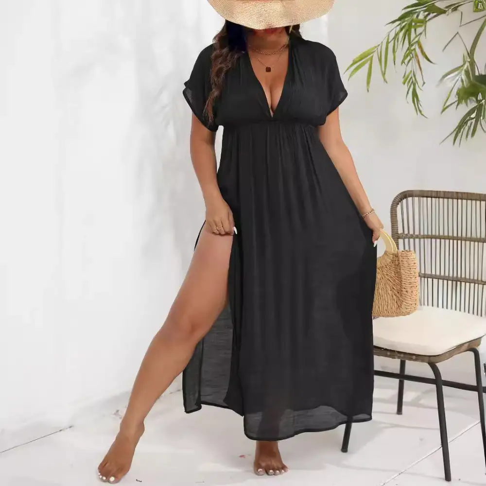 Women's V-Neck Slit Beach Dress