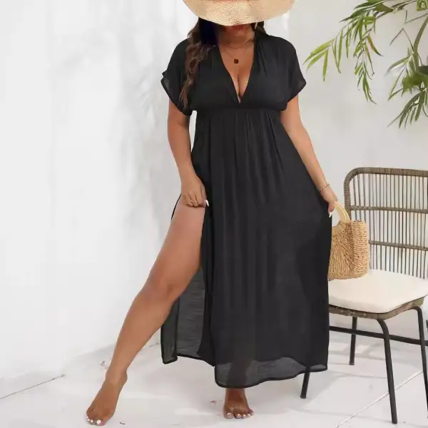 Women's V-Neck Slit Beach Dress