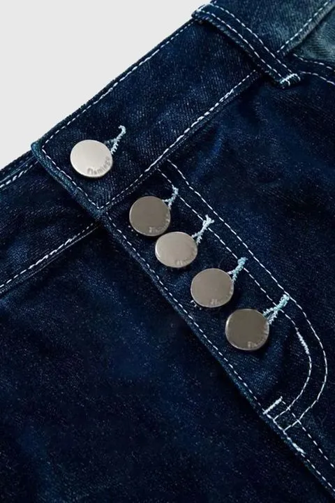 Button Up Roll Hem Straight Leg Jeans