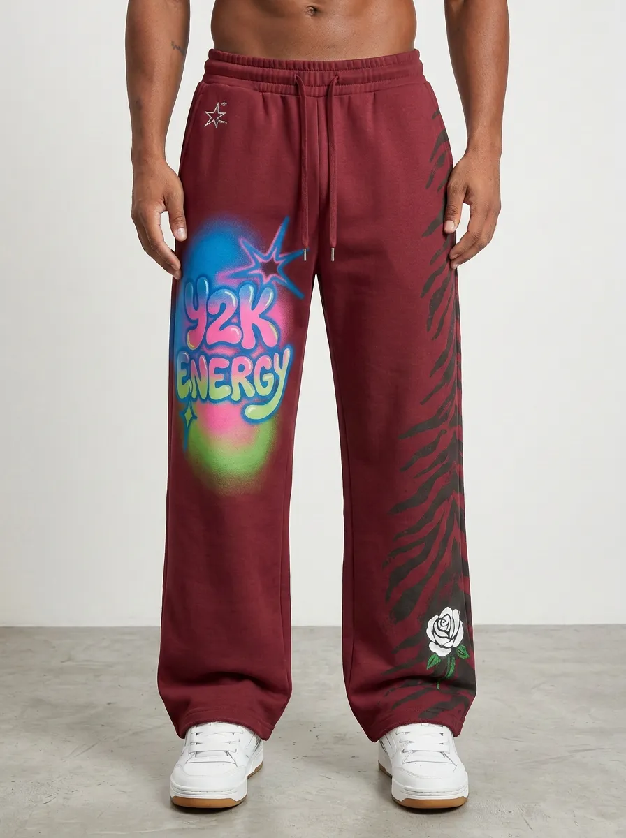 Men's Y2K Streetwear Graffiti Rose Zebra Printed Sweatpants