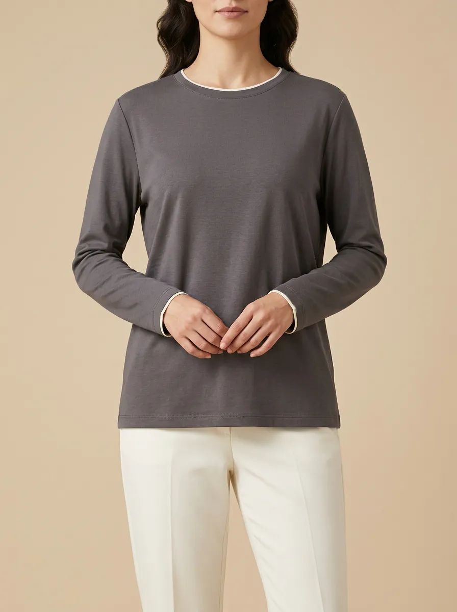 Women's Layered-Look Long-Sleeve Crew-Neck T-Shirt