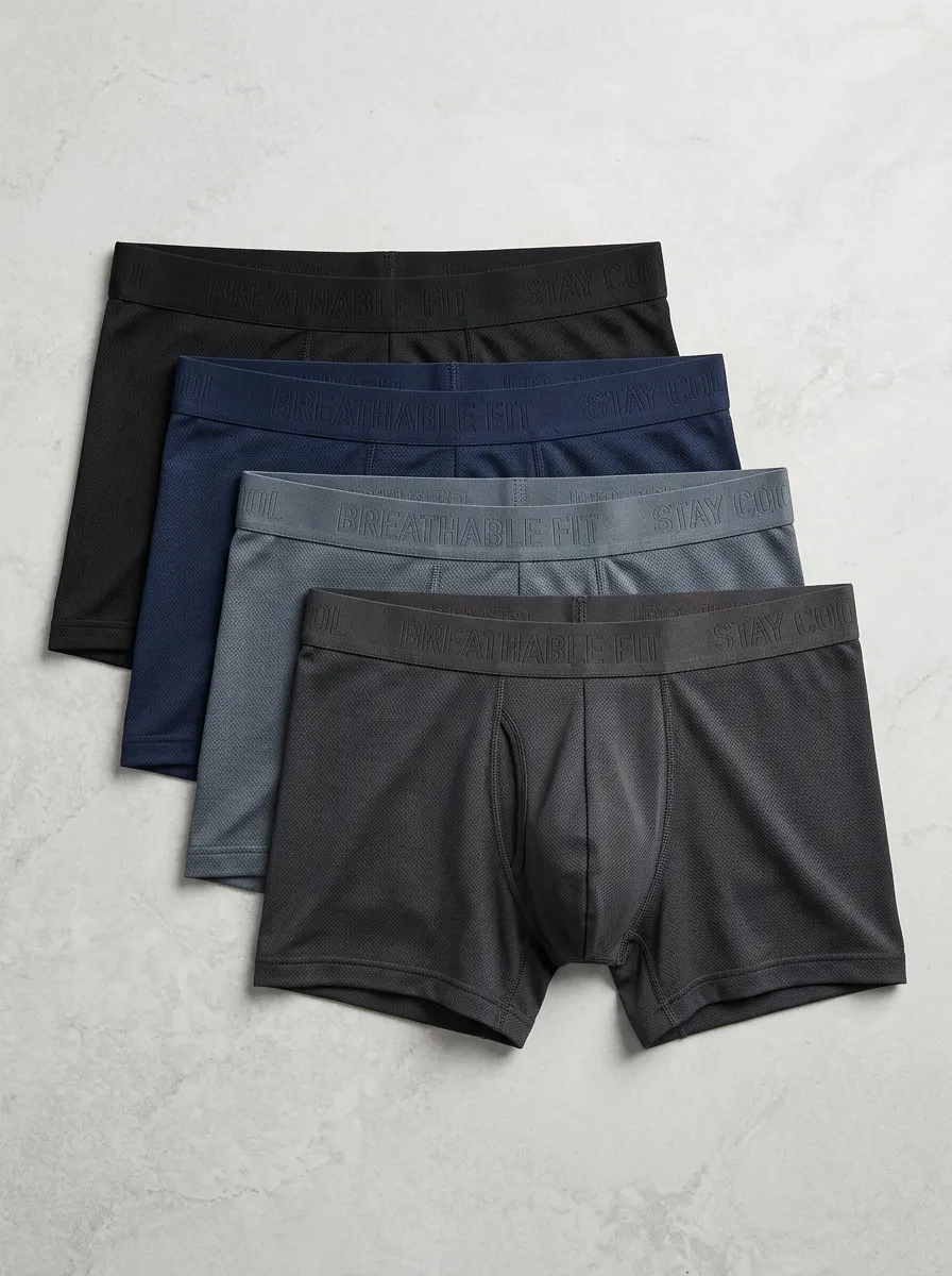 Mesh Breathable-Look Cotton Contoured Pouch Men's Boxer Briefs Four-Pack
