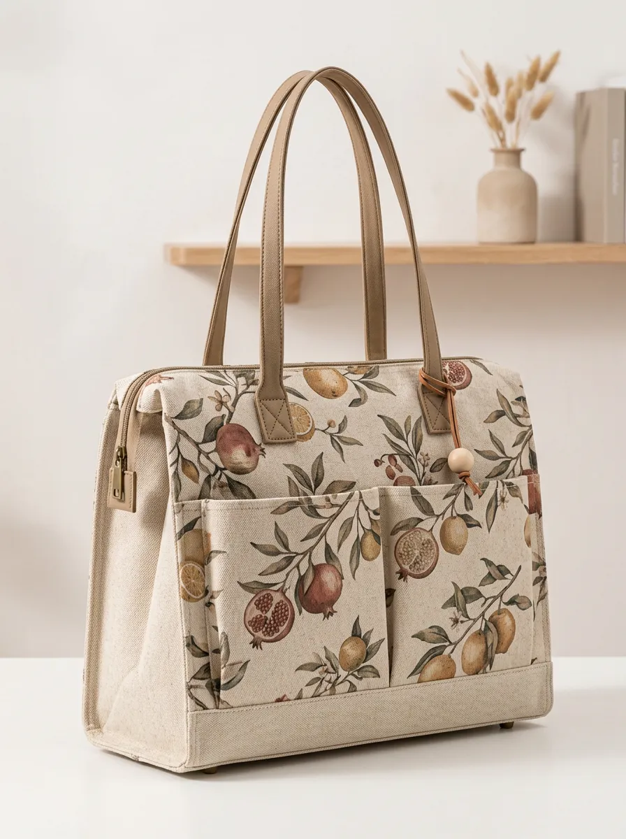 Women's Botanical Pomegranate Lemon Fruit Canvas Print Shoulder Tote Bag