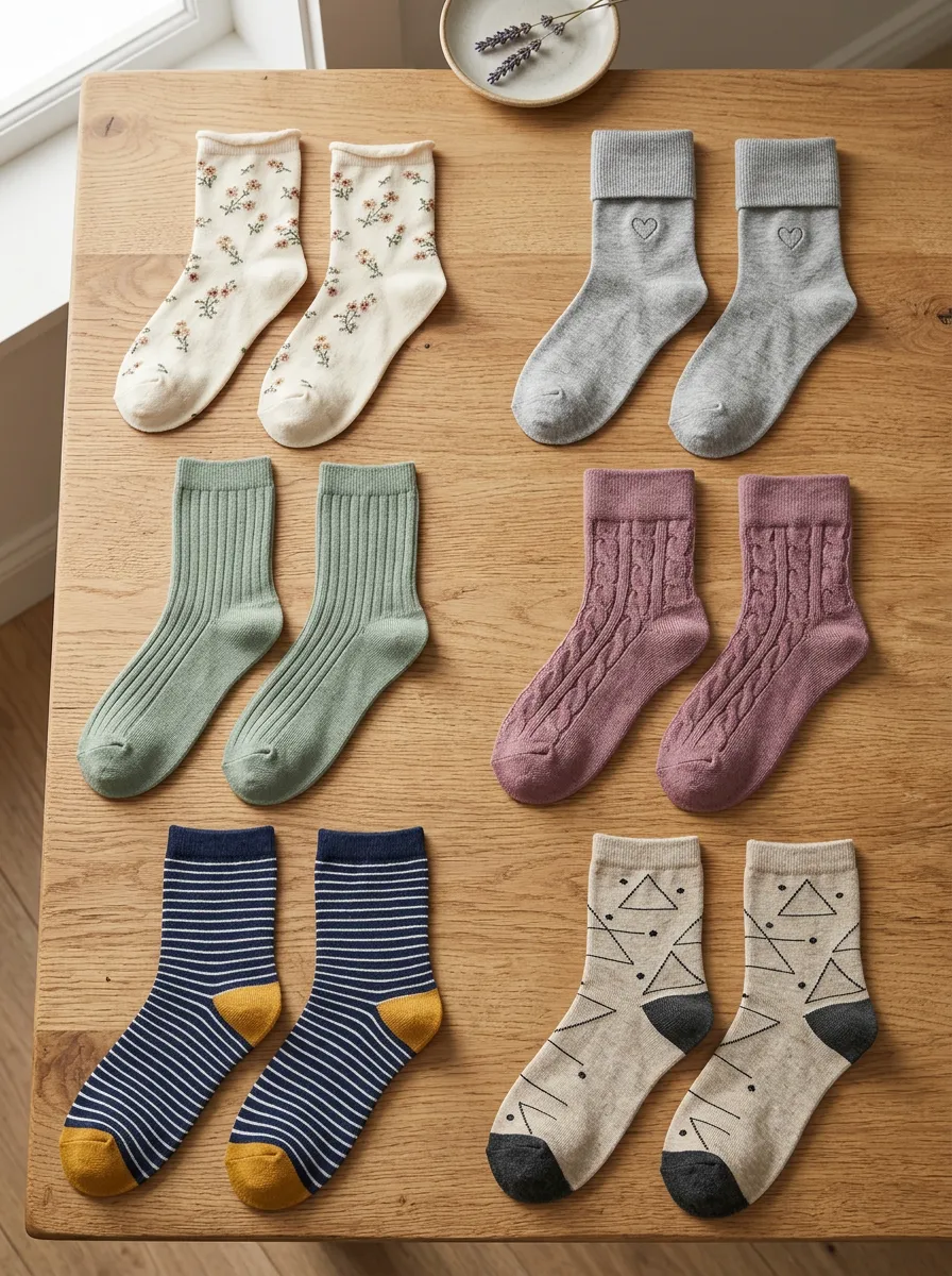Women's Floral Heart Striped Geometric Printed Cotton Socks 6-Pack