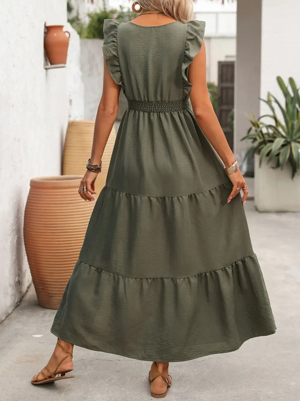 V Neck Ruffle Tiered Dress Casual