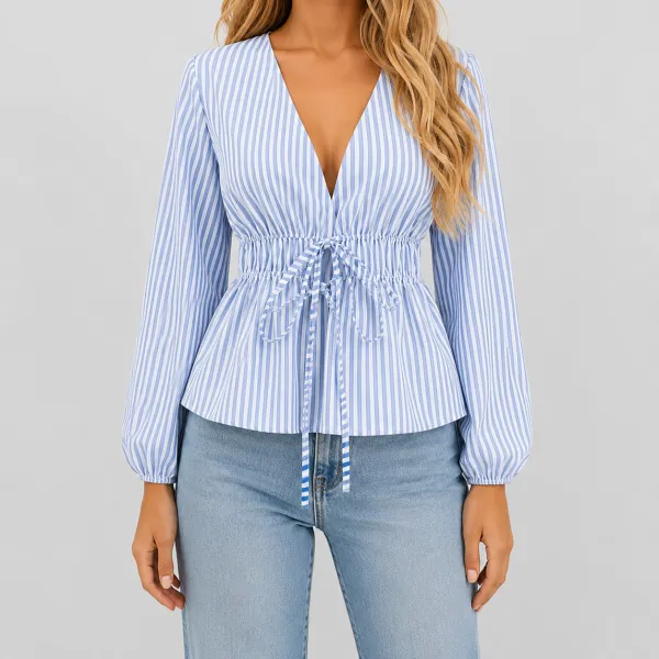 Striped Tie-Waist Blouse