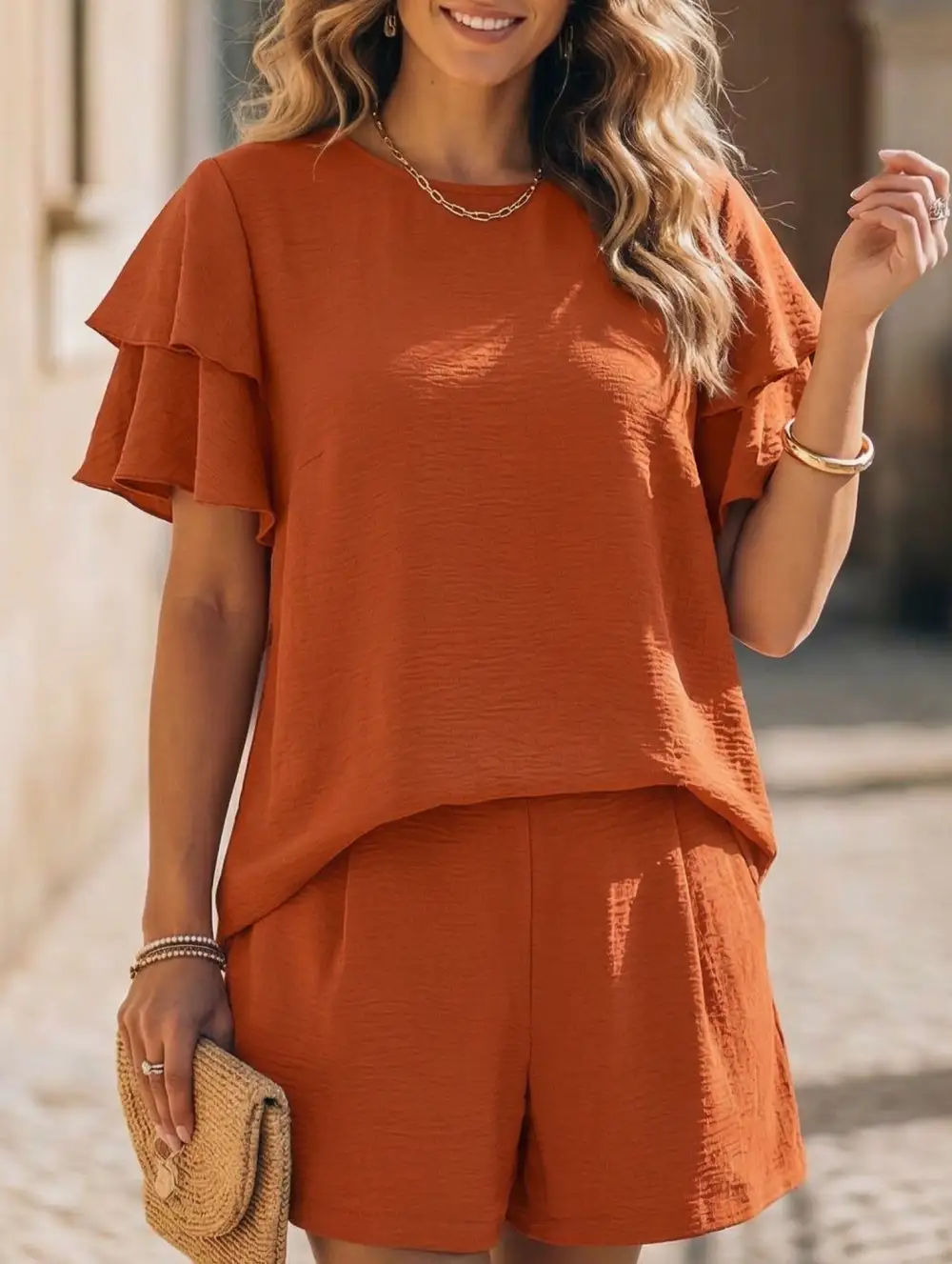 Crew Neck Top Two Piece Set