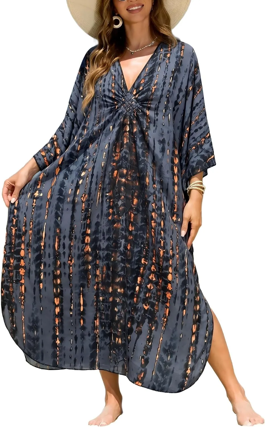 IMAGEKOPE Kaftan Dresses for Women Plus Size V-Neck Moo Moos Batwing Kaftan Beach Dress Bathing Suit Cover-Up Loungewear