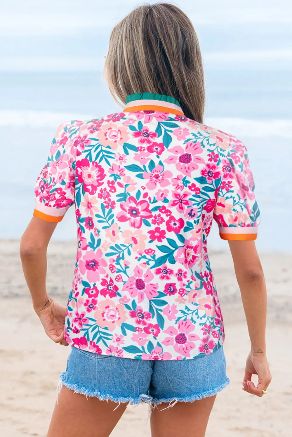 Everyday Striped Floral Short Sleeve Blouse