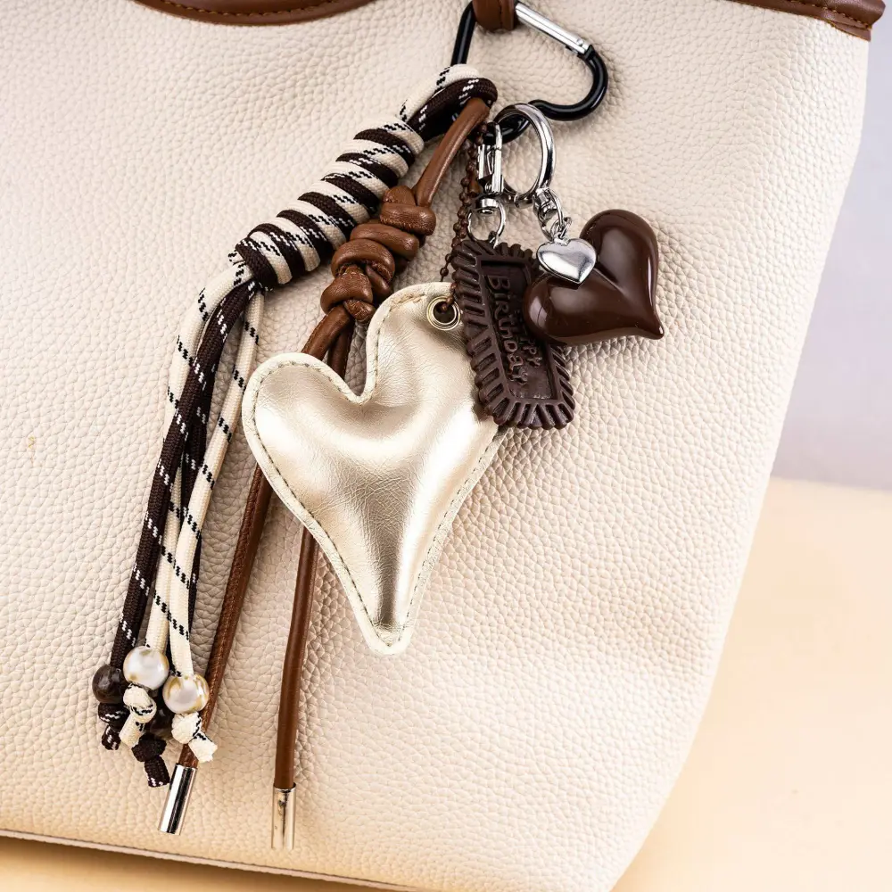 Custom Diy Leather Croissant Bag Charm with Star Braided