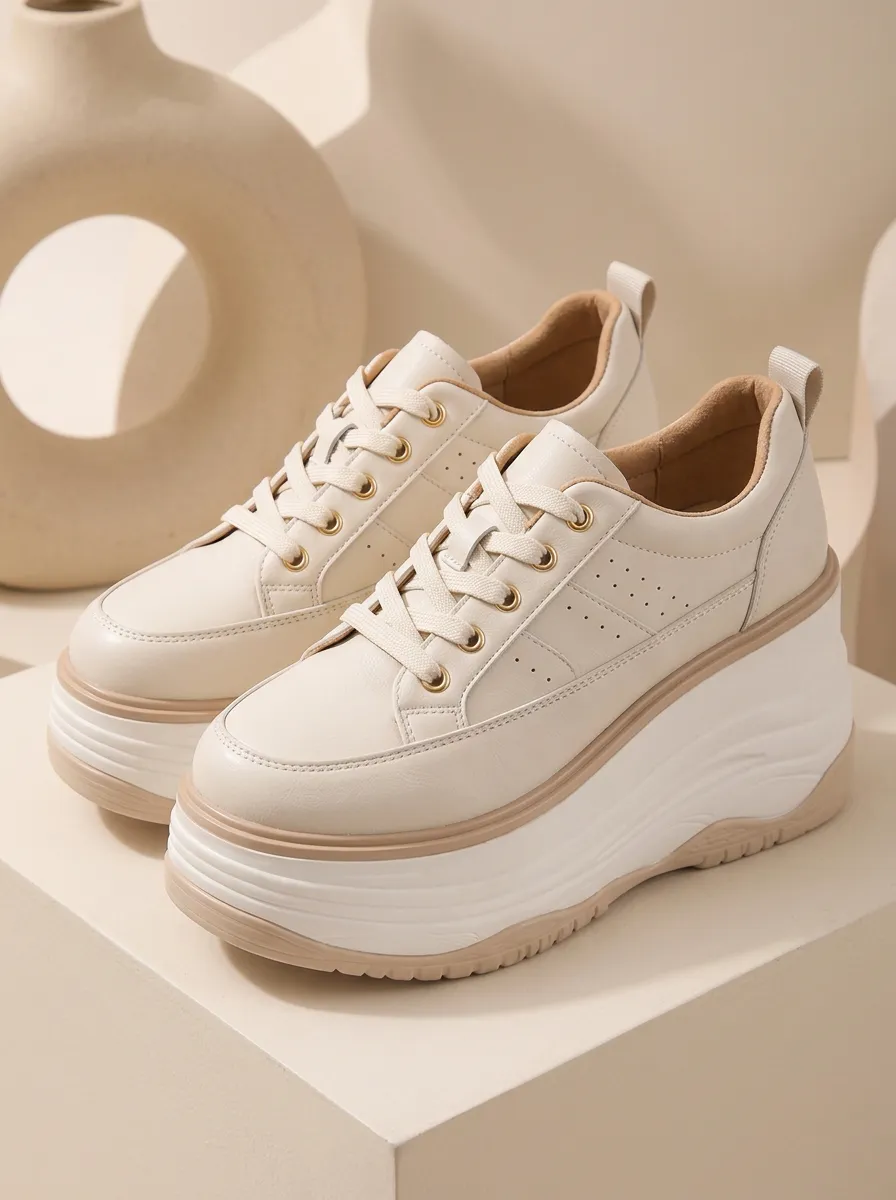 Lace-Detail Perforated Lace-Up Women's Chunky Platform Shoes
