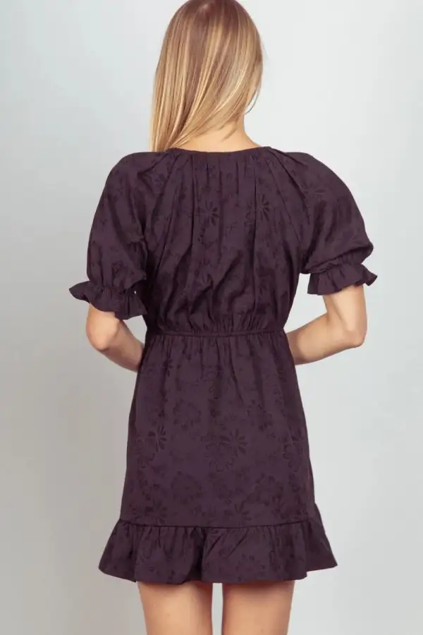 Floral Textured Woven Ruffled Mini Dress