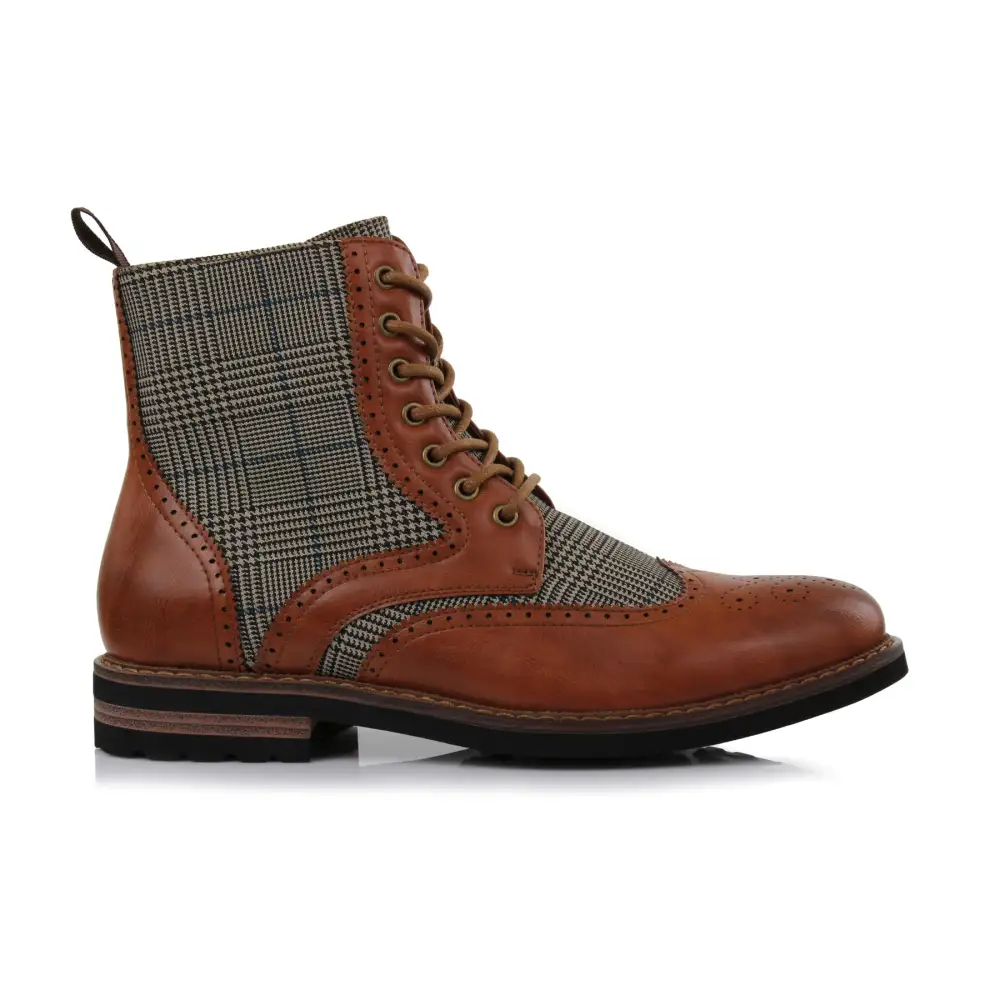 Faux-Leather Wingtip Brogue Motorcycle Boots