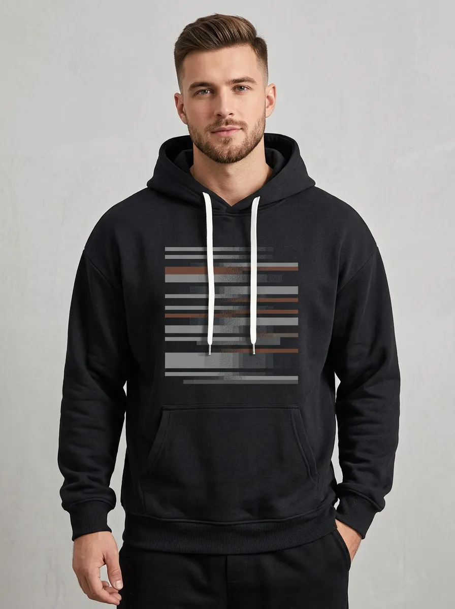 Men's Minimalist Abstract Geometric Striped Print Hoodie