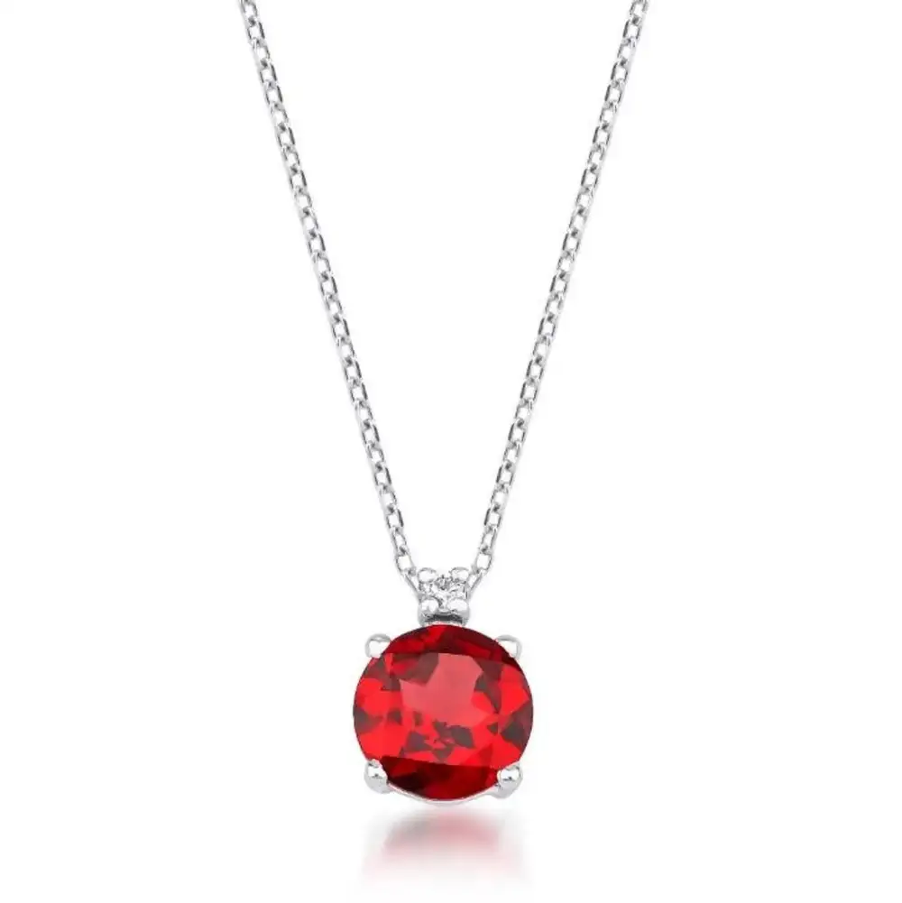 Dainty Diamond and Ruby Solitaire Necklace