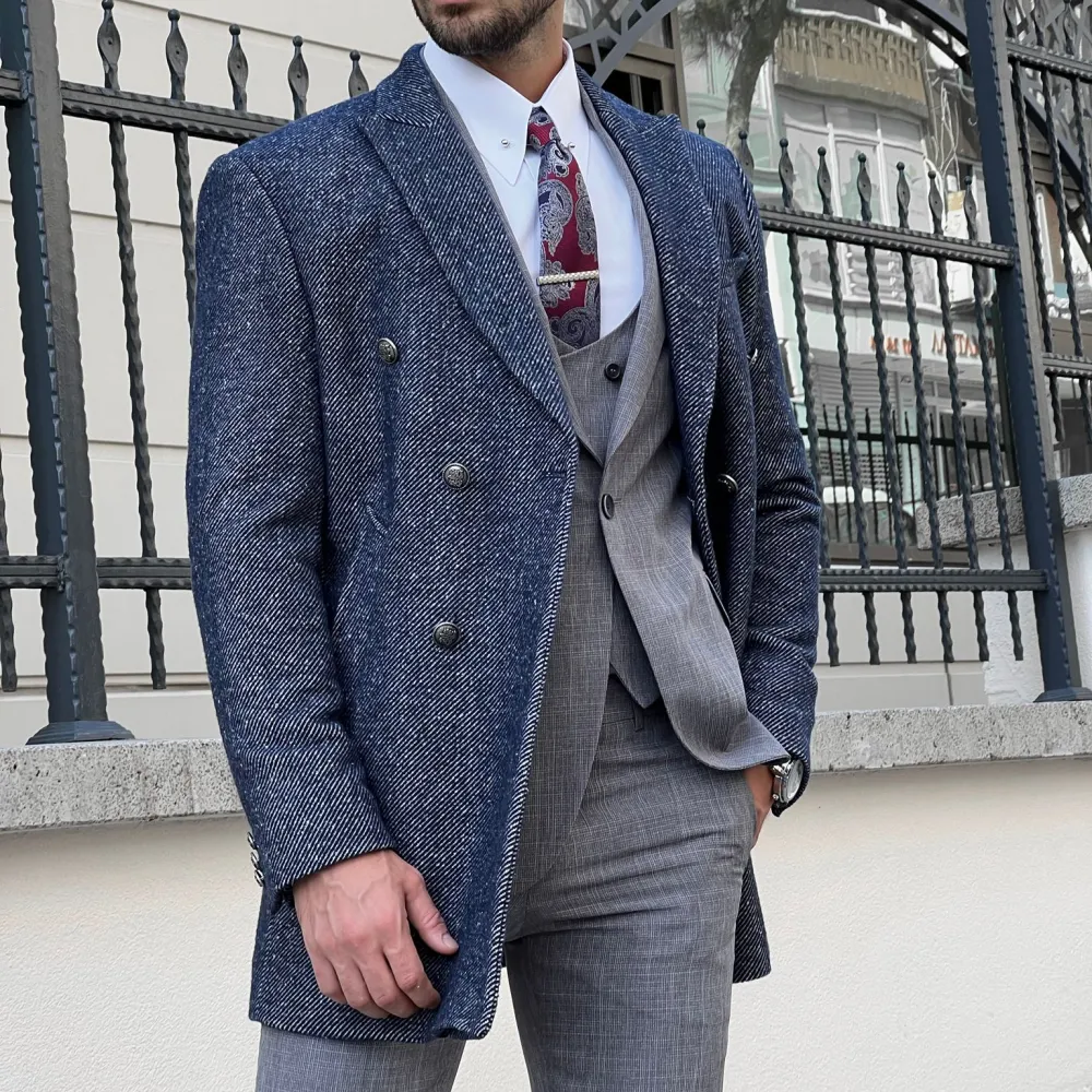Modern Double Breasted Slim Fit Wool Tailored Coat