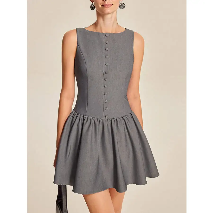 Round Neck Sleeveless Ruffled Mini Dress