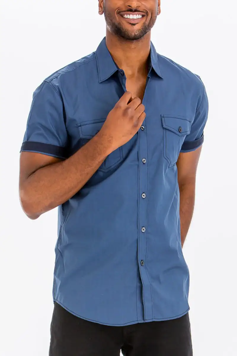 Black Outline Stitch Button-Up Shirt