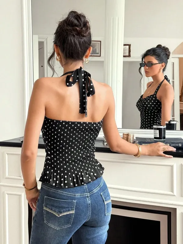 Polka Dot Halter Crop Top