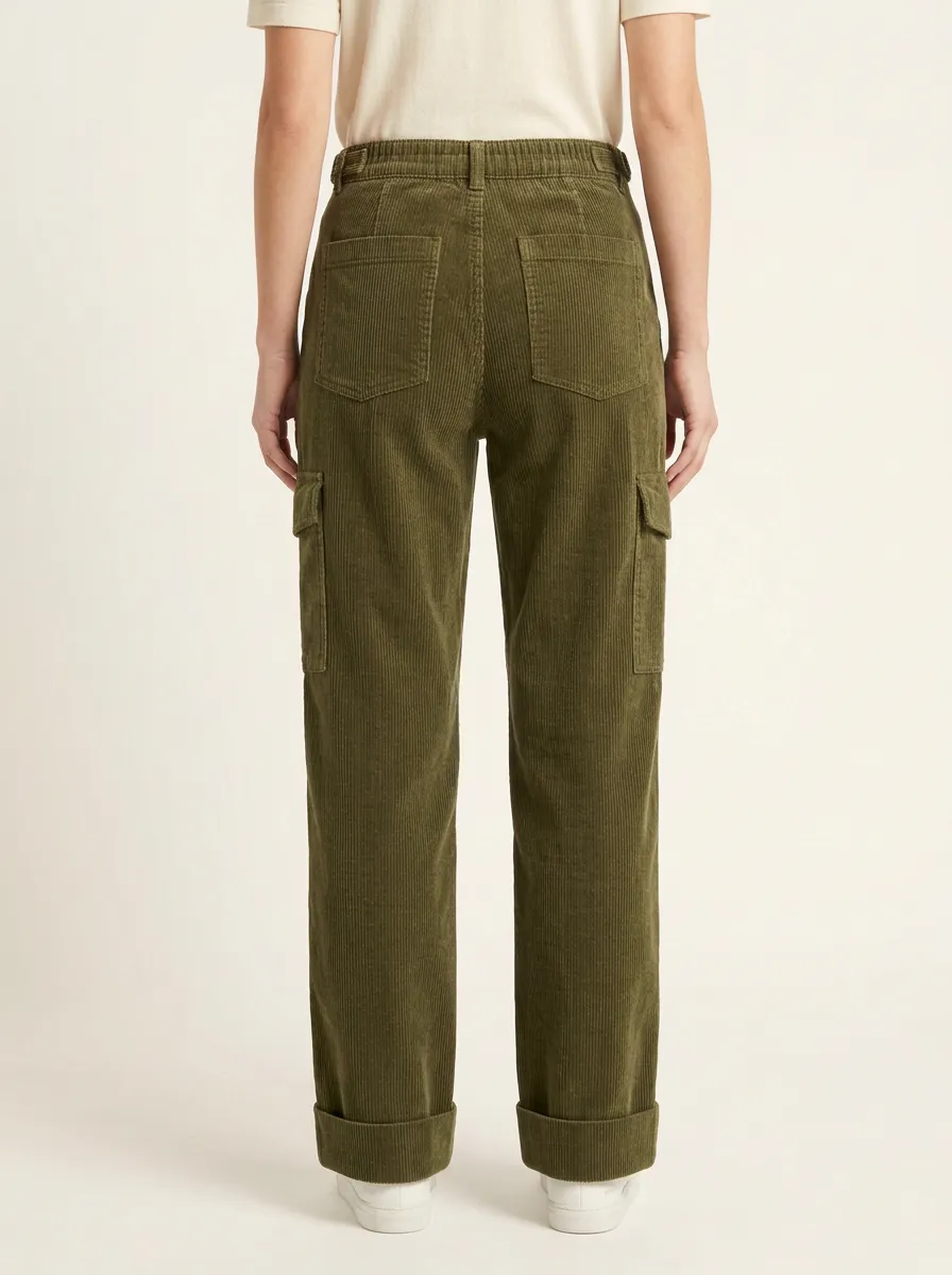 Women's Utility-Pocket Cuffed-Hem Cargo Corduroy Pants