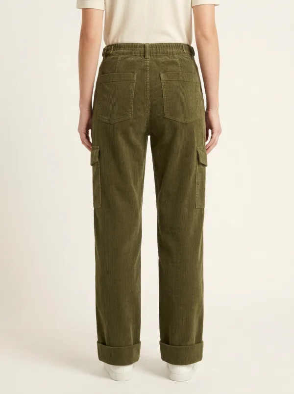 Women's Utility-Pocket Cuffed-Hem Cargo Corduroy Pants