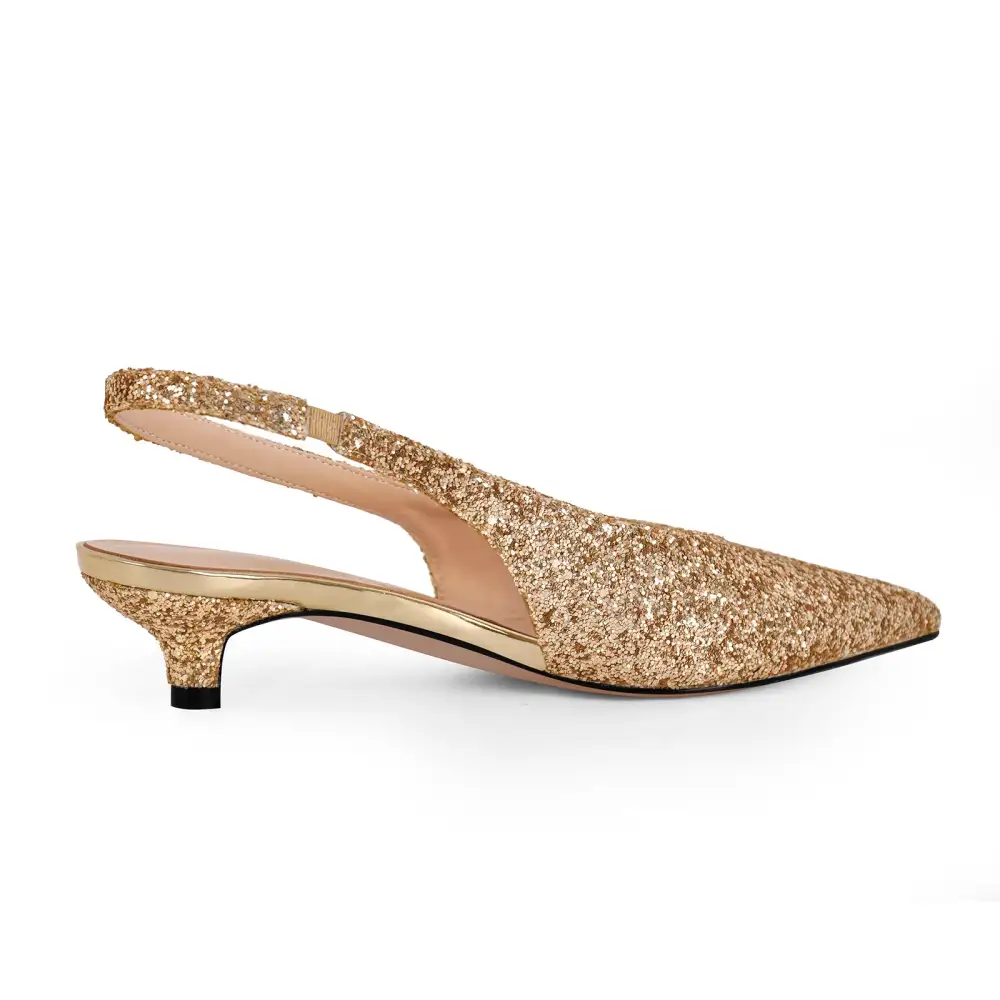 Glitter Pointed Toe Low Heel Slingback Pumps